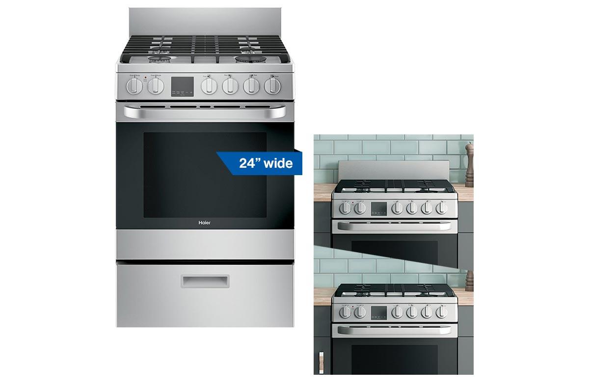 Haier 18 inch stainless steel gas range with modular backguard Haier 18 inch stainless steel gas range with modular backguard