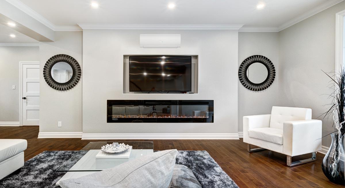 Photo of an unoccupied finished basement room Photo of an unoccupied finished basement room